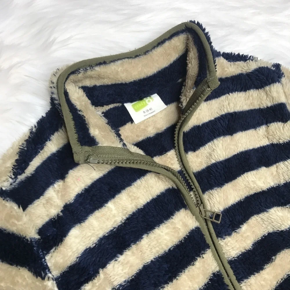 CRAZY 8 Striped Fuzzy Teddy Jacket